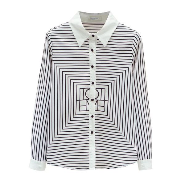 

women's blouses & shirts 2021 spring fashion vintage striped long sleeve blusas mujer female, White