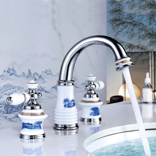 

basin faucet chrome brass and ceramic deck 5 holes bathtub mixer handheld shower widespread bathroom set water tap sink faucets