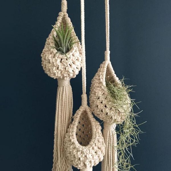 

decorative objects & figurines shanging basket pineapple shape landscaping cotton macrame flower planter for living room