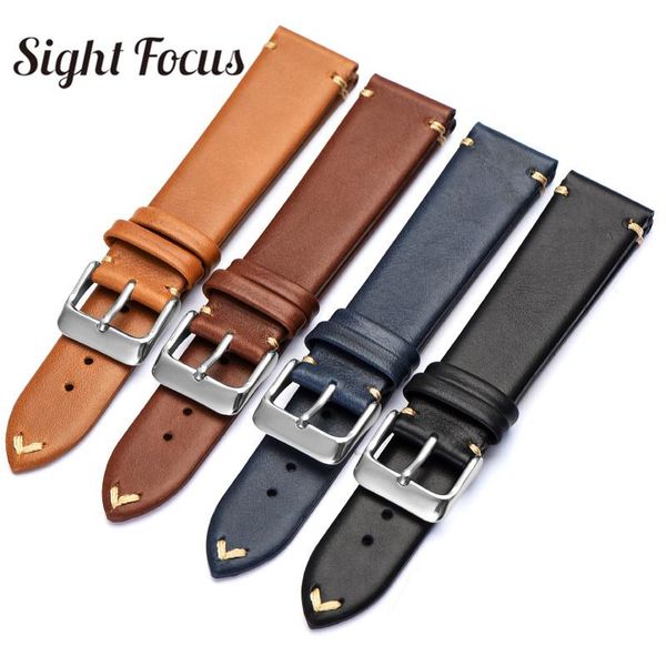 

watch bands 20mm 22mm handmade strap italian leather watchband, Black;brown