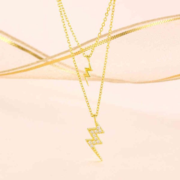 

2021 korean fashion trendy geometric flash pave cubic zirconia stones pendant necklaces for women cute mini double layers golden, Black