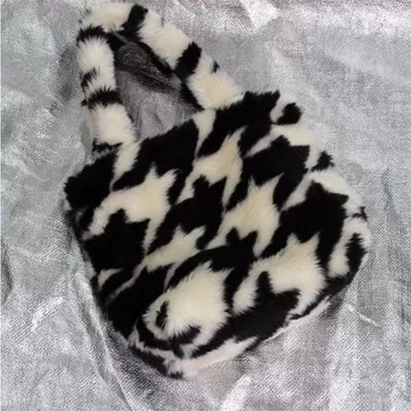 

fashion flower zebra printing faux fur bag women's handbag 2021 cow pattern tote hand women designer solid color plush shoulder bags