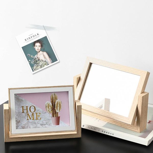

home decoation nordic simple wooden double sided rotating mirror po frame creative bedroom multifunctional table art gifts frames