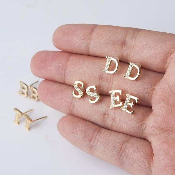 

stud 26 letters earrings jewelry "a"-"z" alphabet mosaic gold color rhinestone ear earring for women girl 1 pair, Golden;silver