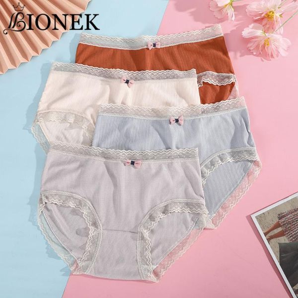 

women's panties bionek women lady cotton underwear girls breathable seamless mid-waist briefs cute lingerie intimates, Black;pink