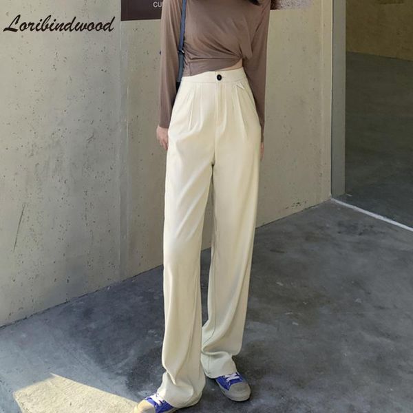 

women's pants & capris trousers autumn korean style slimming and all-matching straight loose high waist casual suit wide leg, Black;white