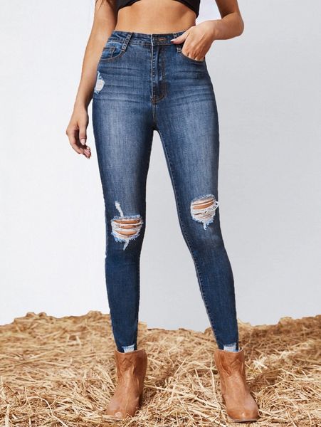 

high stretch ripped skinny jeans m9aj#, Blue