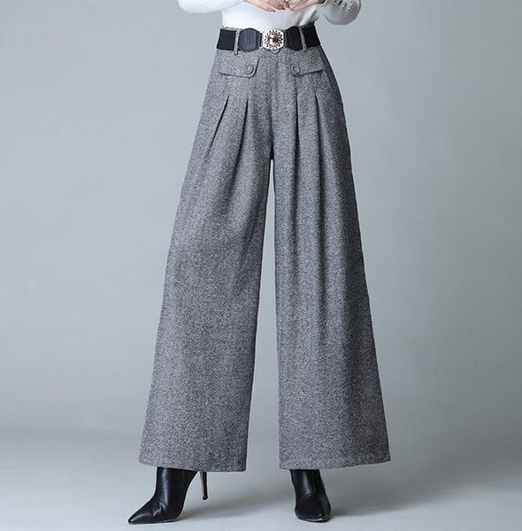 

capris 021 autumn ladies plus size straight pants femme 4xl high waist winter wool wide women's leg 2, Black;white