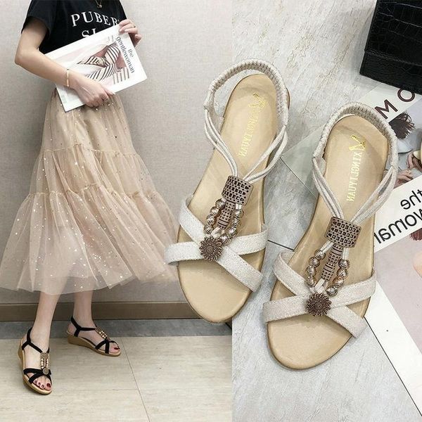 

women sandals wedge heel comfortable flat open toe beach shoes, Black