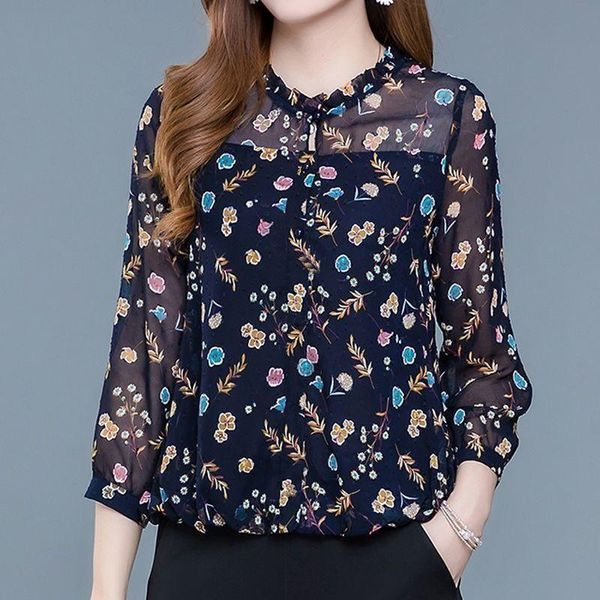 

women's blouses & shirts summer chiffon small shirt waist was thin, wild floral bottoming trend, White