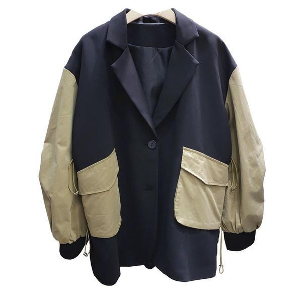 

women's suits & blazers superaen patchwork short windbreaker notched single breasted suit coat fashion autumn 2021 jacket, White;black
