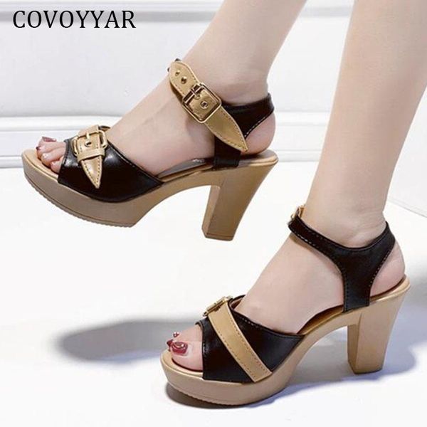 

sandals covoyyar platform women's buckle ankle strap summer fashion casual shoes women ladies pumps thick high heels whh3031, Black