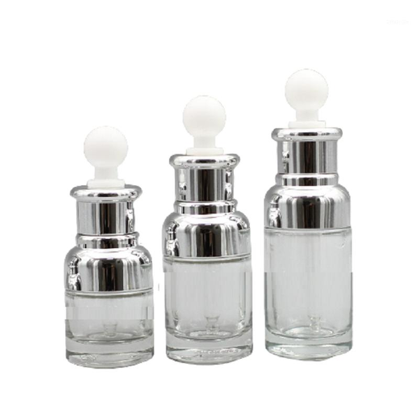 

storage bottles & jars 10pcs cosmetic packaging empty clear glass dropper essential oil bottle silver press pump white 40ml 30ml 20ml fi