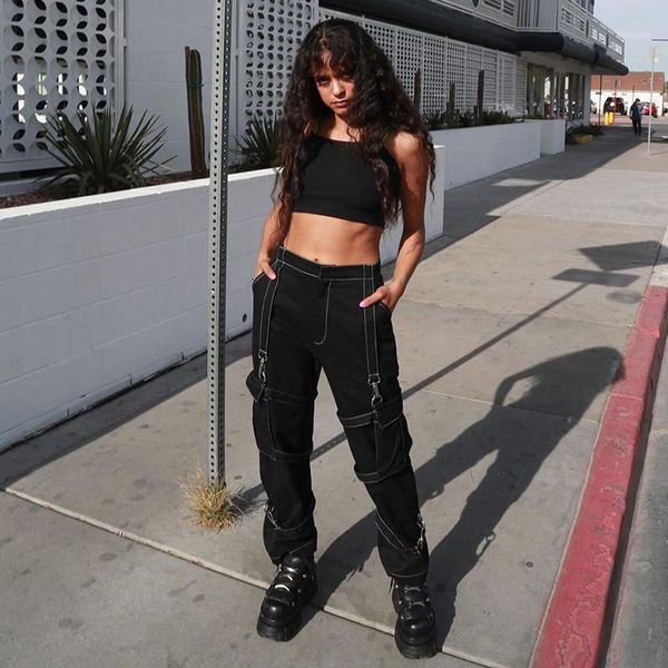 

high waist black baggy straight jeans mom women 2021 vintage striped pants streetwear full-length harajuku cargo demin pant, Black;white