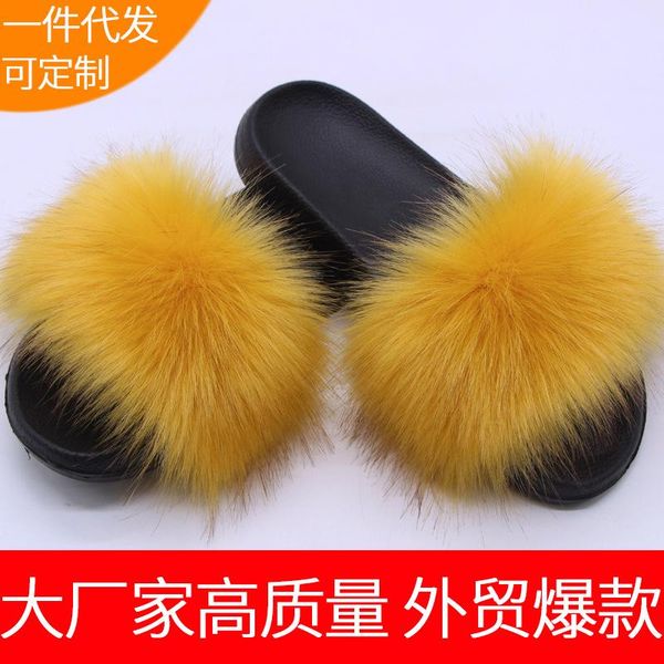 

selling hair slippers fur women outside the home sandals, Black
