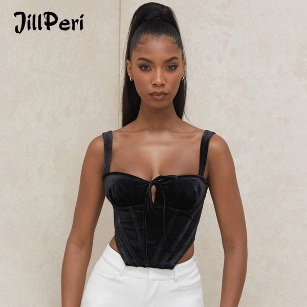 

jillperi bla veet cami crop solid women outfits winter cupped bustier corset top, Black;white