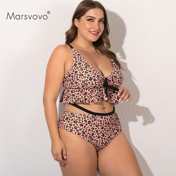 Terno de natação Mulheres de biquíni alta Biquíni Vwear sexy de banho sexy Plus Size Size Swimsuit Leopard Banho estampado de tamanho grande 4xl feminino