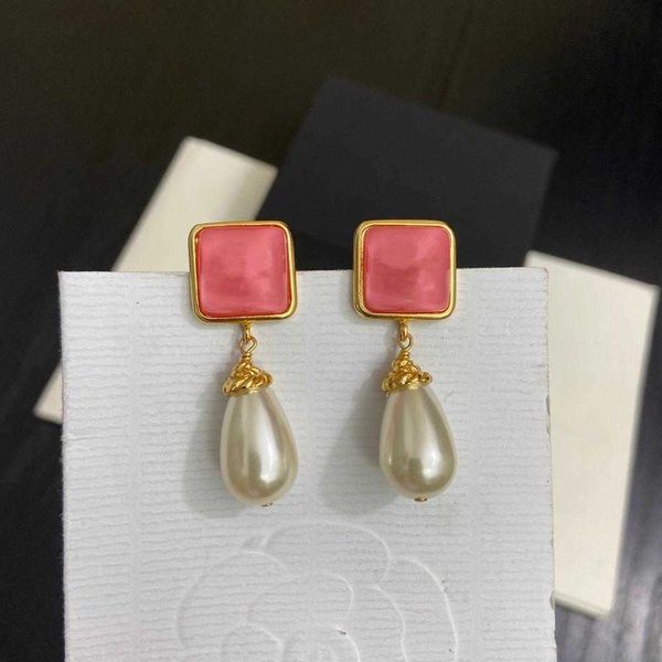 

brand yellow gold color fashion jewelery woman pearls earrings pink party water drop pearls studing jewelry, Golden