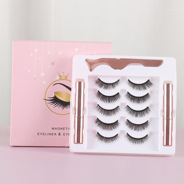 

pairs magnetic eyelashes 5 magnet 3d mink false waterproof eyeliner tweezer set1