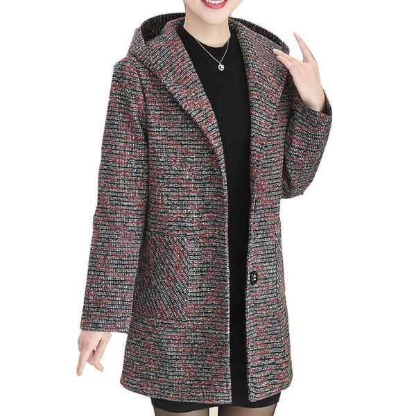 

women's trench coats autumn winter middle-aged women temperament wool blend jackets female casual clothing fashion qh1191, Tan;black