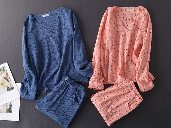 

women's sleepwear autumn cotton yarn pajamas long sleeve trousers suit pyjamas aewu, Black;red