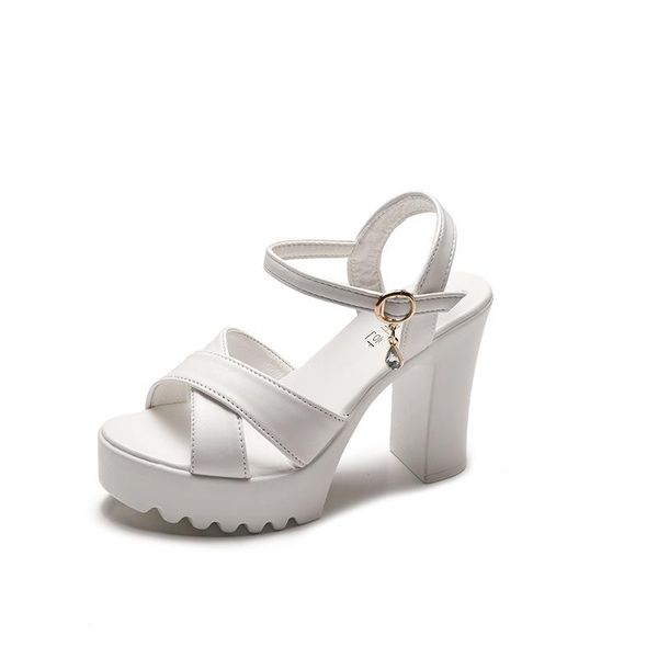 

sandals women summer fashion versatile thick high heel fish mouth button shoes with buckles and soles dress, Black