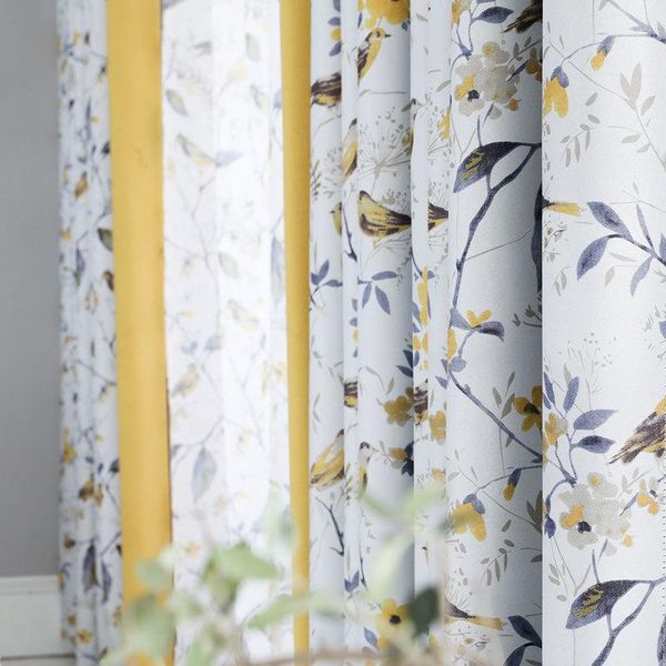 

american pastoral country flower and bird stitching printed curtains modern simple living room bedroom blackout custom curtain & drapes