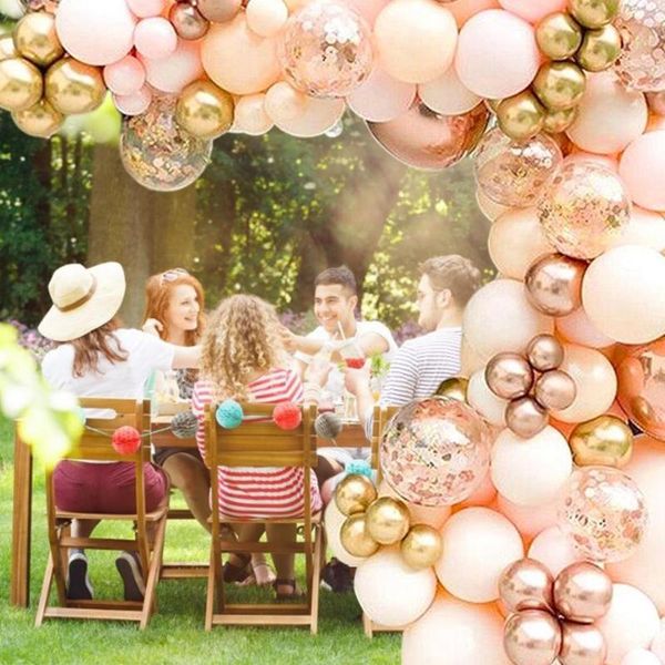 Decoração de festa 96pcs Rose Gold Pink LaTex Balloons Set Aniversário para menina DIY Casamento Decorações de Natal Prop