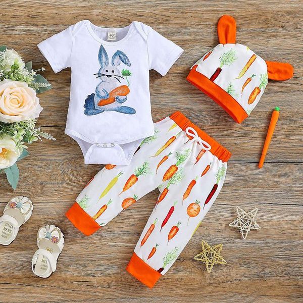 

infant baby boy girl cartoon carrot romper pants outfits set clothes baby's sets clothing clothe, White