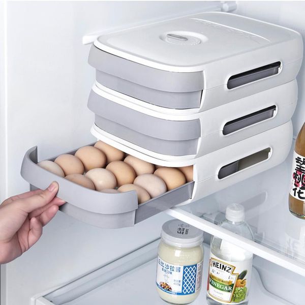 

storage bottles & jars automatic rolling egg box kitchen plastic containers drawer organizer holder with lid refrigerator tray