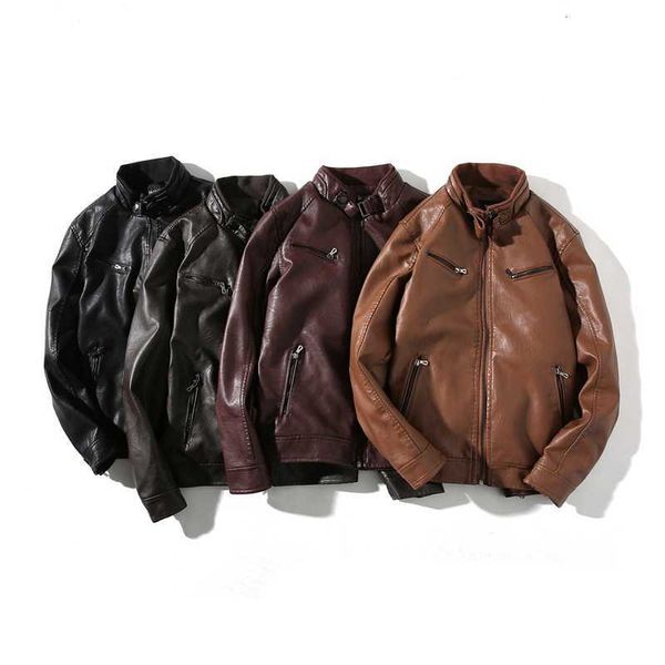 

men's fur & faux flocking winter thick zipper men pu leather fashion men's jacket four colors uy49, Black