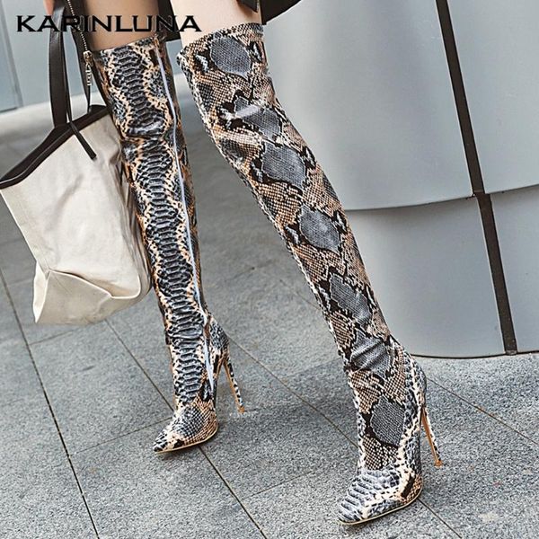 

boots karin large size 48 snakeskin fetish high heels laides woman shoes over the knee party, Black