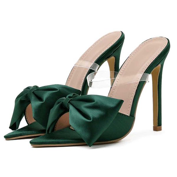 

dress shoes 2021 women sandals silk butterfly-knot slippers mule high heels slides pointed toe party woman wsh3977, Black
