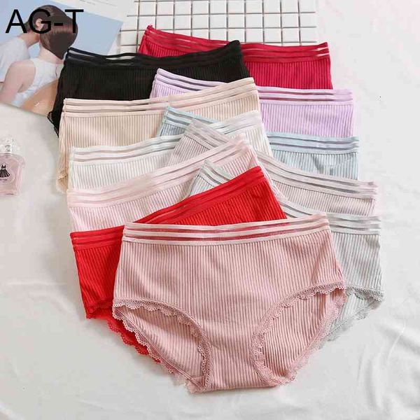 

women's underwear lace girl cotton briefs middle waist pants, Black;pink