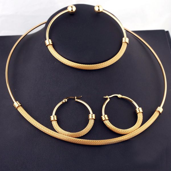 

hip hop mens 316l stainless steel metal wire o shape chokers necklace bracelet earring chunky fashion boys jewelry set, Black
