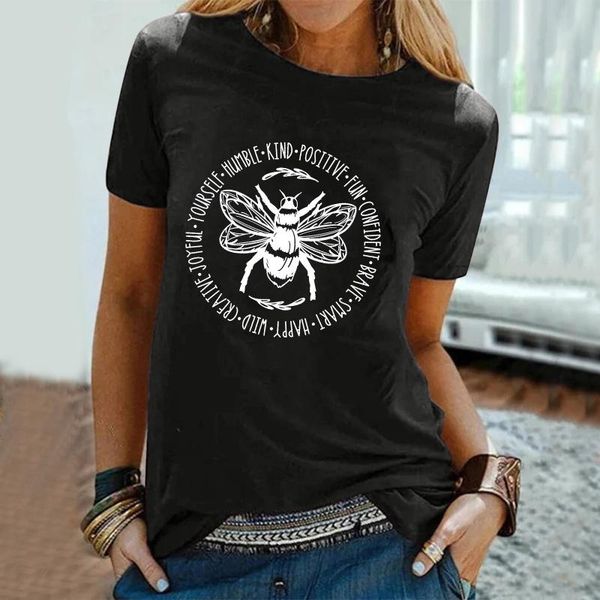 

women's t-shirt woman short sleeve colored cotton graphic tees summer female shirts for women be bee kind kindness love animal top, White