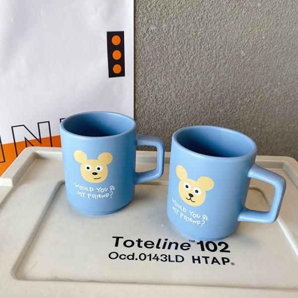

mugs cream blue bear head mug couple milk cup breakfast ceramic