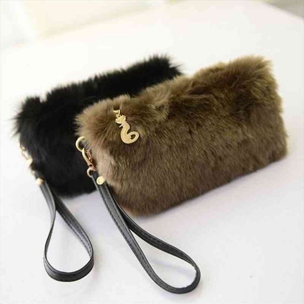 

womens purse wallet fashion women winter plush faux fur furry clutch handbags coin, Red;black