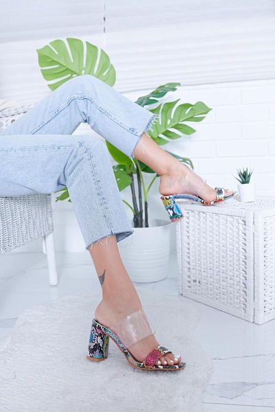 

helen snake belt oval transparent heels heeled slippers women's 2021, Black