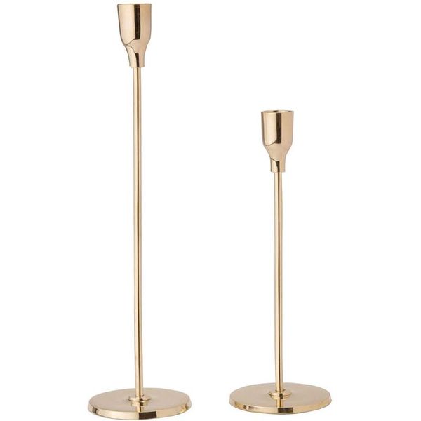 

gold taper candle holder set candlesticks, fits standard tapered candles, for kitchen table or home decor, 2 pack holders