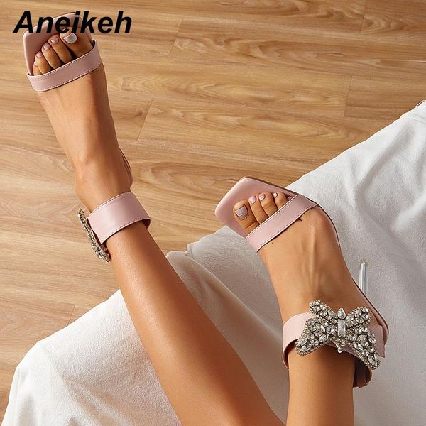 

aneikehwomen shoes thin heels party butterfly-knot pu basic hook & loop back strap novelty polka dot metal decoratio violet sandals, Black