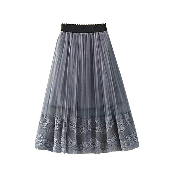 

pleated skirt women's summer high waist lace gauzy long slim fit woman skirts mujer faldas saias mulher, Black