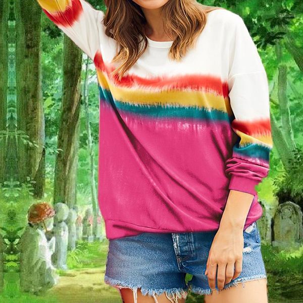 

women plus size rainbow tie dye print hoodies loose casual o-neck long sleeve pullover fashion clothing spring autumn women's & swe, Black
