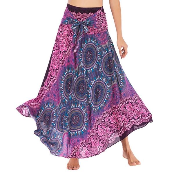 

fashion skirts womens summer long hippie bohemian gypsy boho flowers elastic floral hlater skirt faldas mujer moda 2021#gh, Black