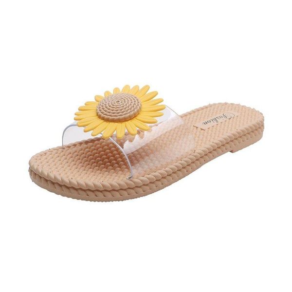 

clear summer flower flats sandals women shoes mules slides peep toe transparent mid-heels female casual slippers, Black
