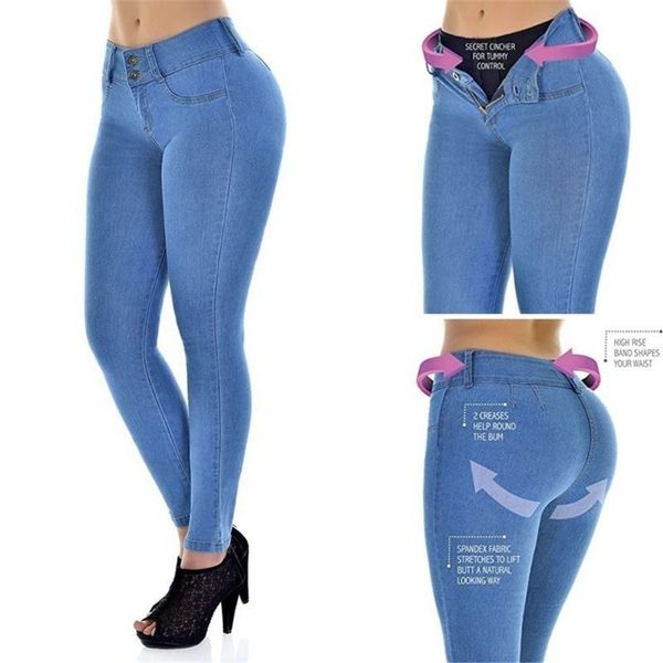 

women's jeans 2021 plus size woman high waist stretch mom female denim pencil elastic blue jean skinny pants elasticity trousers