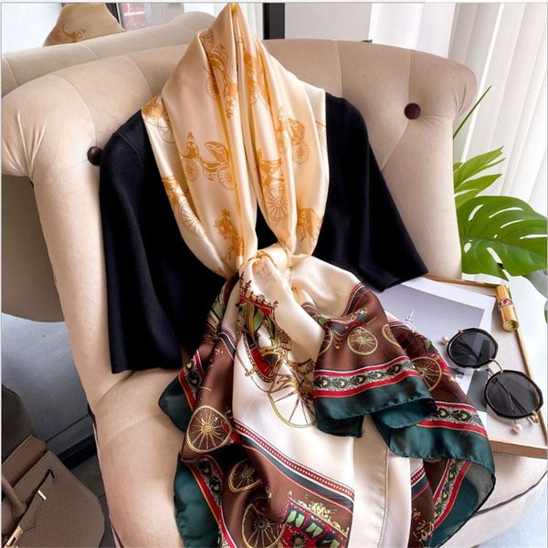 

shawls womens spring carriage chain sunscreen shawl printing silk-like satin scarf silk no. 3, Blue;gray