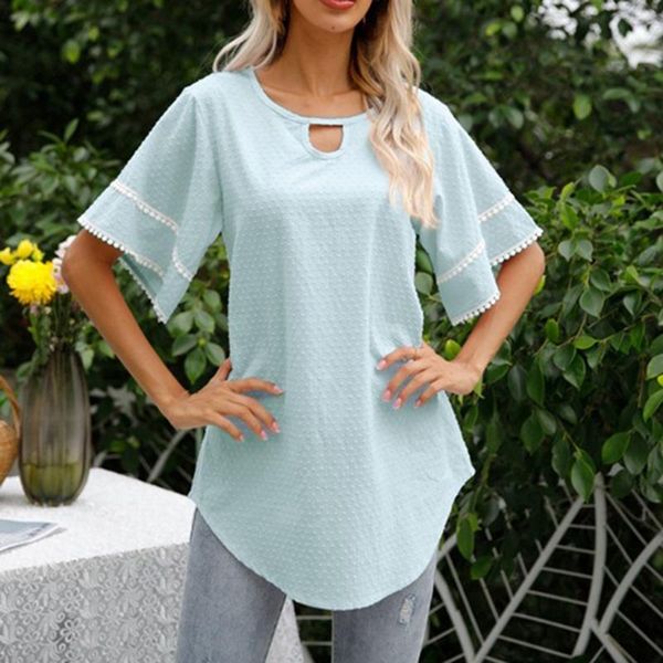

women's t-shirt short-sleeved round neck shirt splicing jacket speaker sleeve solid color, White