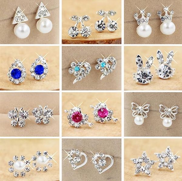 

stud stainless steel crystal zircon ear nails girl sweet small animal rhinestone earrings womens 2021 fashion jewelry gift, Golden;silver