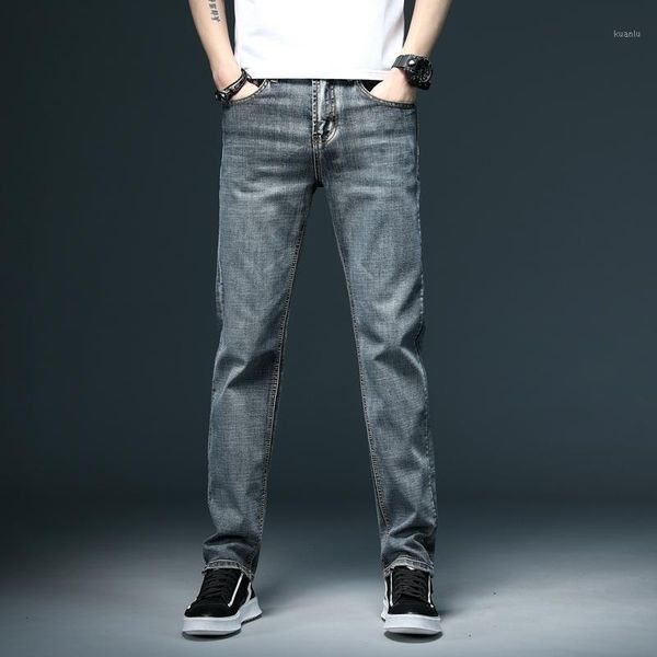 

men's jeans 2021 cotton casual stretch regular straight denim trousers men brand clothing, Blue
